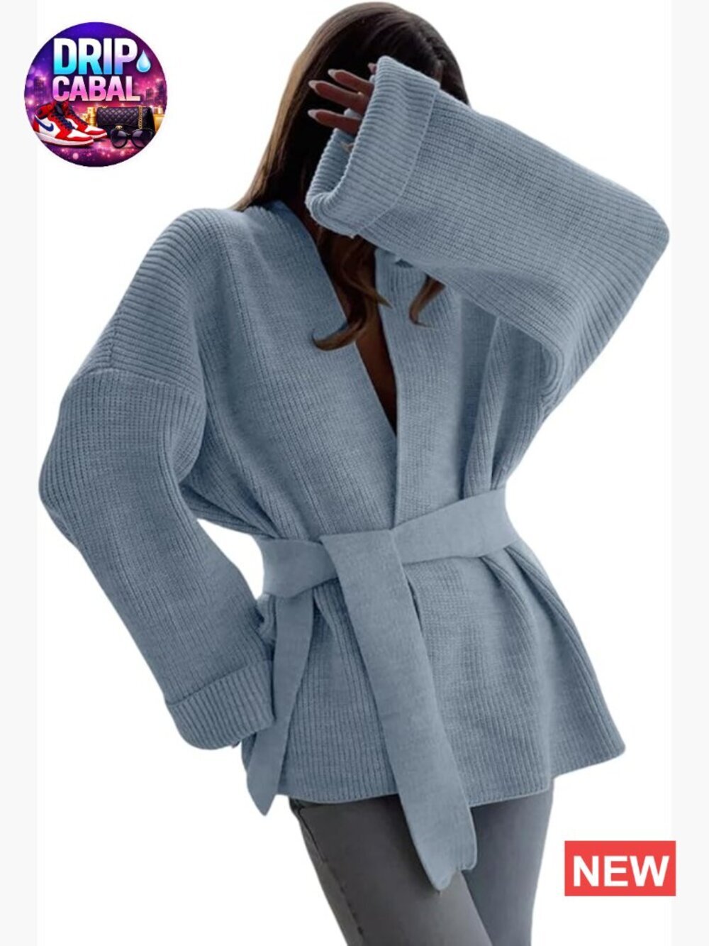 Oversized Knit Cardigan Belted Wrap Sweater Open Front Loose Fit